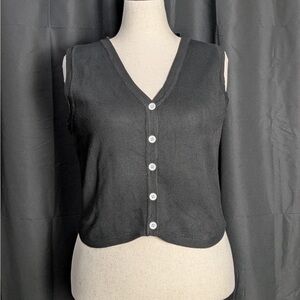 Belle Poque V-Neck Sleeveless Button-Up Black Sweater Vest